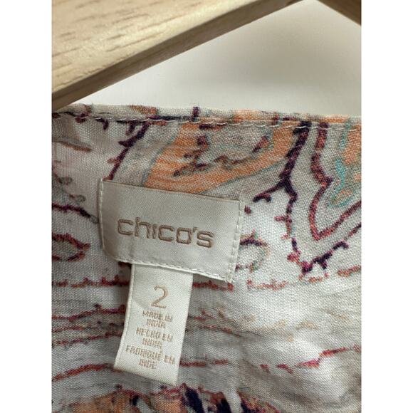 Chico's Jacket Women Large Full Zip Pink Paisley Linen Boxy Pocket Artsy Unique - Picture 6 of 9